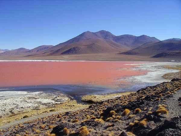 A deep red lake