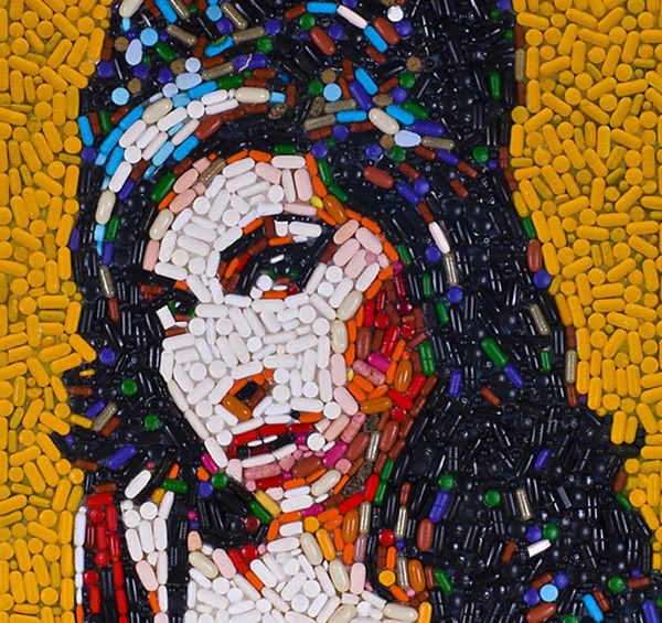 Amy Winehouse portrait made of pills