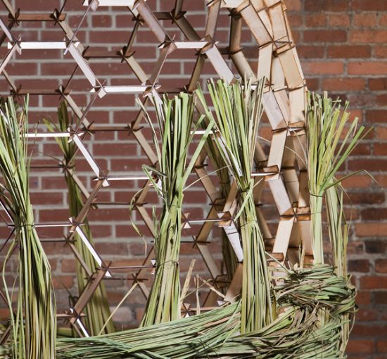 basket shaped installation fills itself with plant