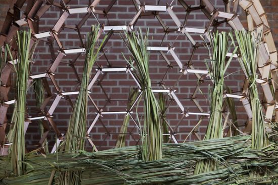 basket shaped installation fills itself with plant