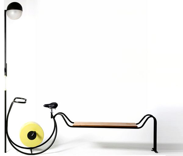 Bench with a built-in Pedal-Powered Streetlight