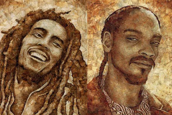 celebrity portraits made from smoked roaches and j