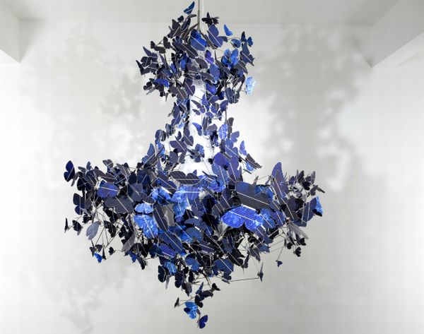 chandelier made from 500 fluttering solar butterfl