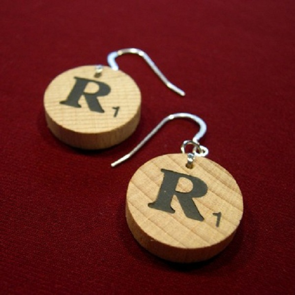 Earrings made from scrabble tiles