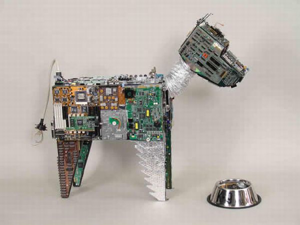 Electronic waste animal sculptures