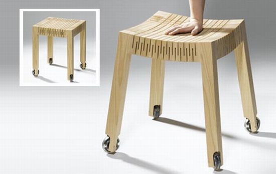 flexible wheeled wood stool