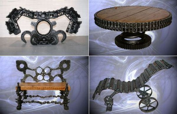 furniture using discarded machinery