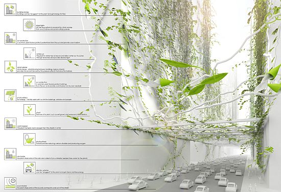 futuristic bio city grows vines to eliminate pollu