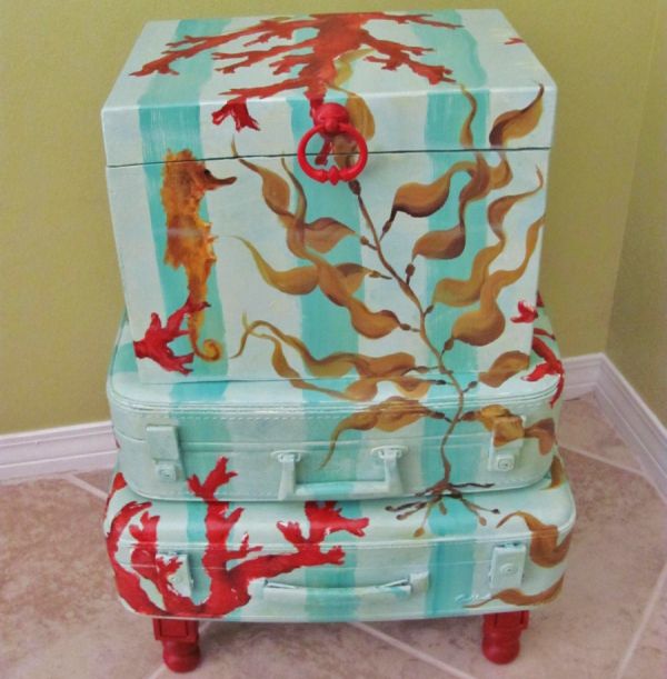 Hand-painted vintage suitcase table