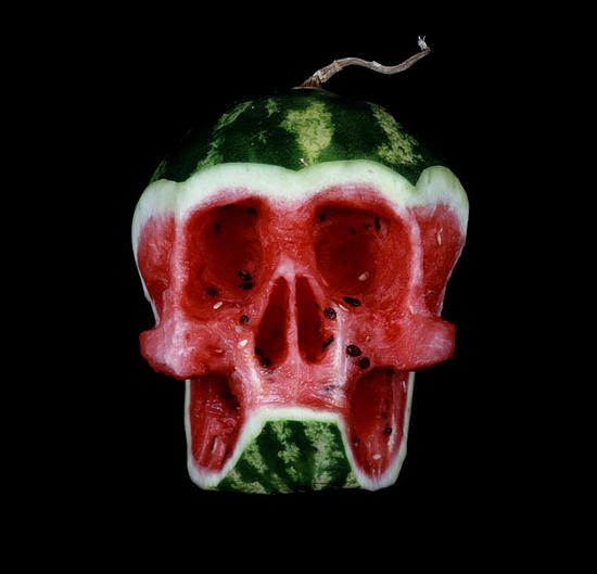 incredible skull sculptures made from fruits and v