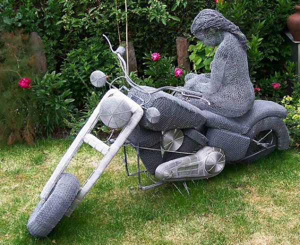 Life Size Wire Harley Davidson, with seated woman