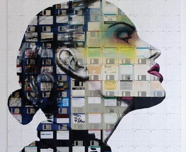 Portraits made from floppy disks