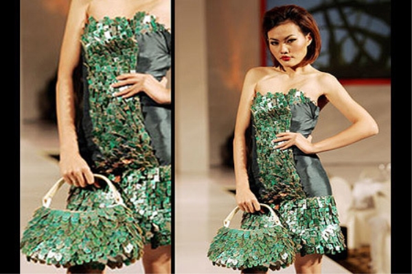 Recycled Circuit Board Dress and Bag