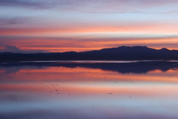 Red lake at Uyuni salt plains