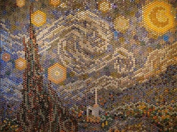 van goghs starry night made from 8000 bottle caps 