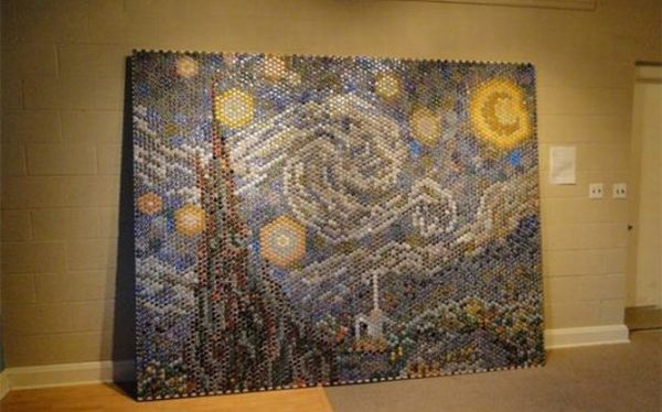 van goghs starry night made from 8000 bottle caps 