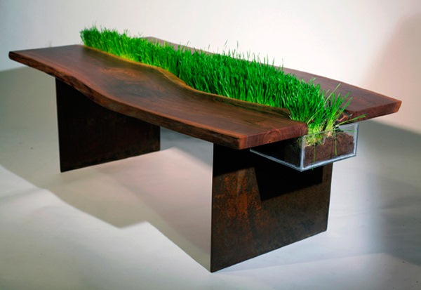 Wooden table with planter
