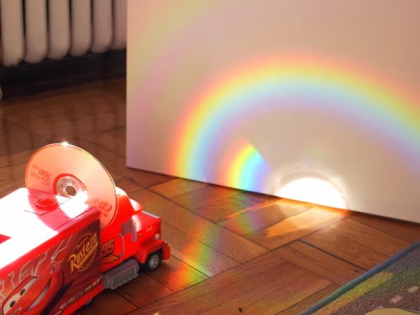 7 Make rainbows Using a CD (toy setup)