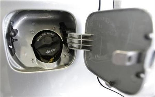 Gas cap of a car that can run on either gasoline or ethanol is pictured at a showroom in Rio de Janeiro