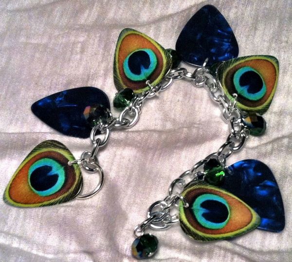 Peacock Guitar Pick Bracelet and Charm