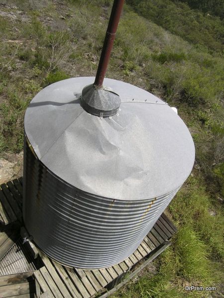 Metal rainwater tank.