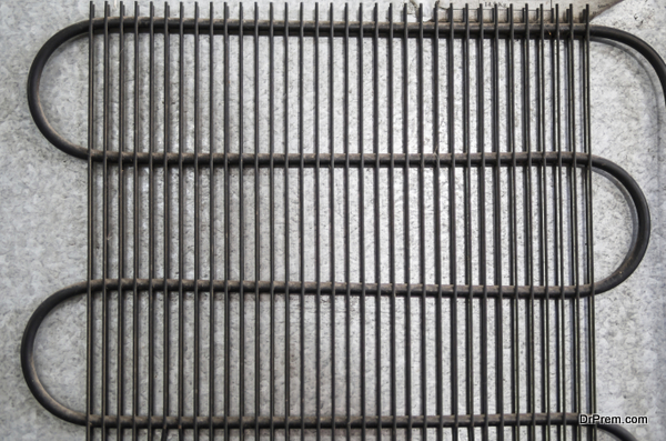 Closeup details of old external air-cooled condenser used in wat