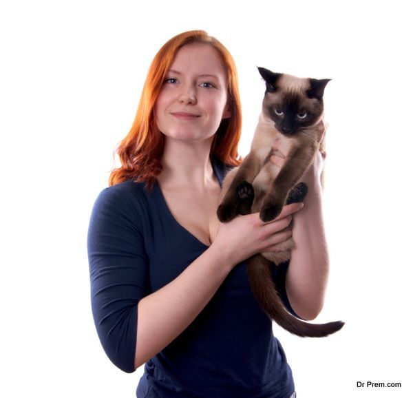 young woman with cat