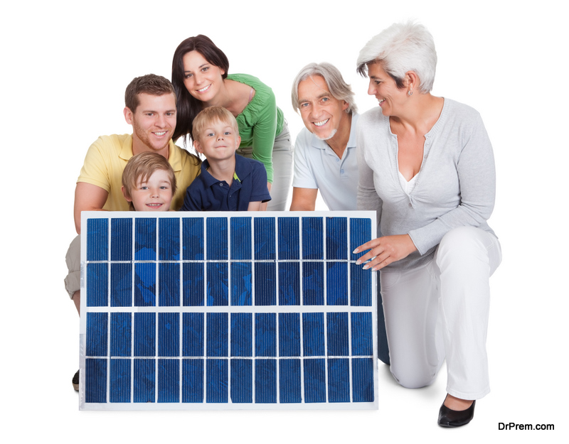 family with solar panel 