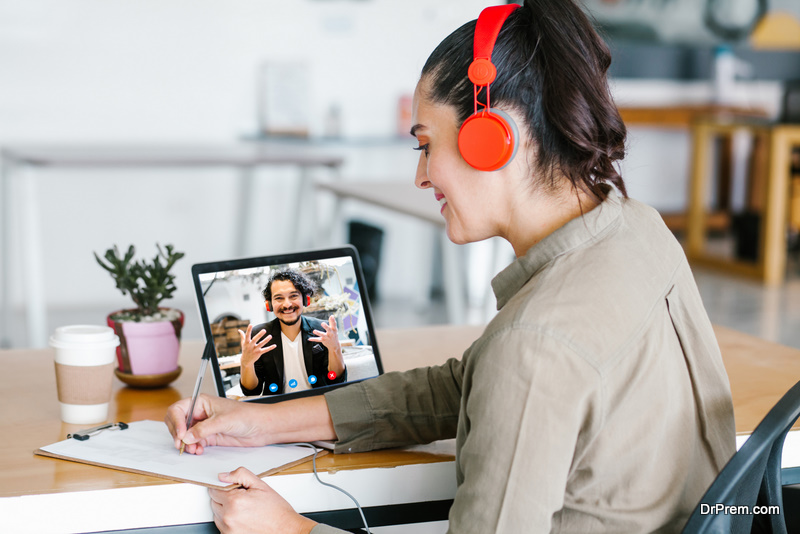 woman busy on a video chat